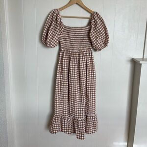 Brown Gingham Smocked Spring Dress